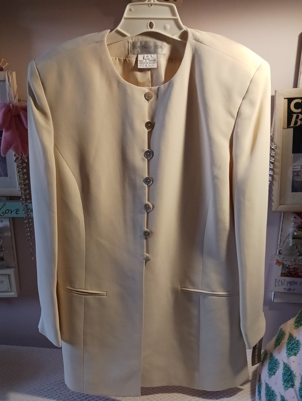 Jones New York Cream Collarless Button Blazer 10 New